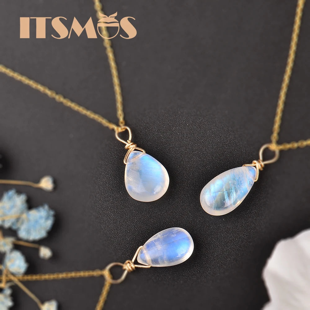 ITSMOS Natürlicher Mondstein US 14k Gold Schmuck Kette Anhänger Halskette Schlichter eleganter Schmuck für Frauen Romantisches Geschenk