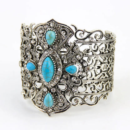 Sunspicems Vintage Türkei Armreif Große Frauen Manschette Armband Retro Gold Farbe Grau Kristall Böhmen Hochzeit Schmuck Geschenk