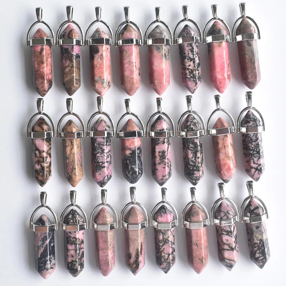 Großhandel 24 teile/los Mode qualität verschiedene naturstein amethyst säule charms chakra Anhänger & halsketten für die herstellung kostenlos