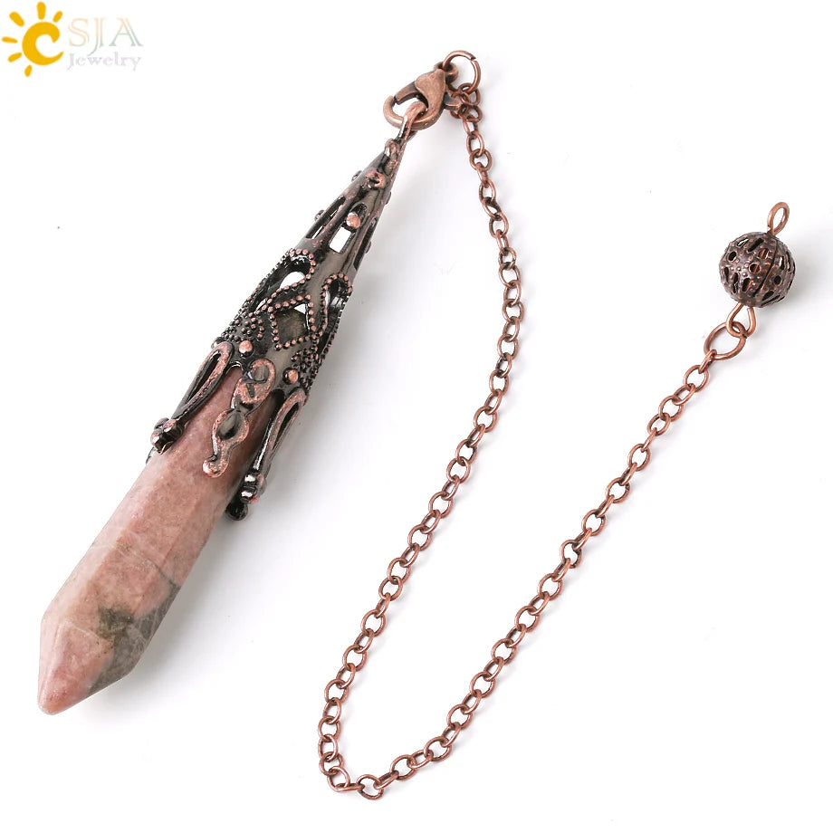 CSJA Kristallpendel für Wahrsagerei, Wünschelfen, Edelstein-Anhänger, antike Bronze, Quarz, Wahrsagerei, Pendulums, Pendulo-Anhänger G883