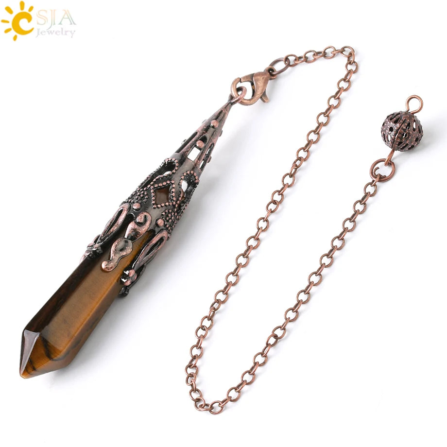 CSJA Kristallpendel für Wahrsagerei, Wünschelfen, Edelstein-Anhänger, antike Bronze, Quarz, Wahrsagerei, Pendulums, Pendulo-Anhänger G883