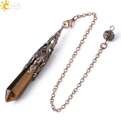 CSJA Kristallpendel für Wahrsagerei, Wünschelfen, Edelstein-Anhänger, antike Bronze, Quarz, Wahrsagerei, Pendulums, Pendulo-Anhänger G883