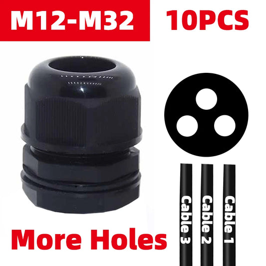 10PCS Mehr Löcher Wasserdichte Kunststoff Kabelverschraubung M20 * 1,5 Mit Abschlepplöcher M25 * 1,5 Nylonverschraubung M32 * 1,5 Schwarz Grau Dichtungsverbindung M16