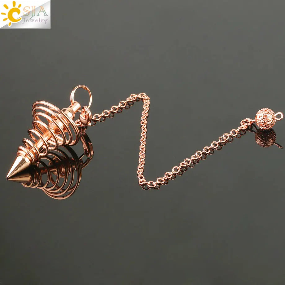 CSJA Metall Pendel Amulett Spirale Kegel Antike Kupfer Gold Silber Farbe Pendel für Radiästhesie Pyramide Pendule Reiki Schmuck G163