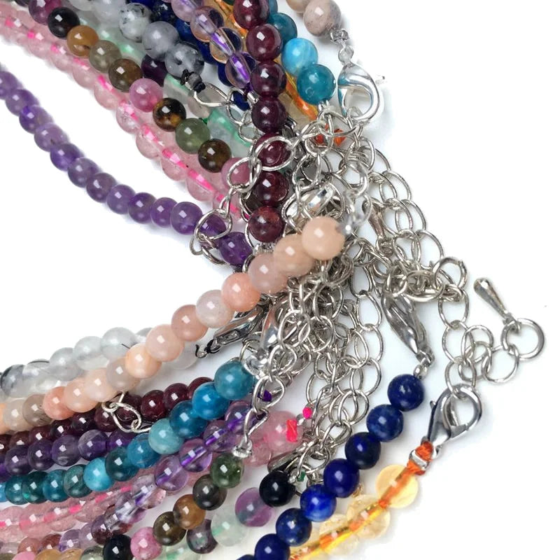 Natürliche 4mm Fluorit Amethyst Sonnenstein Apatit Quarz Perlen Halskette mehrere Farben Geschenke für Mädchen Mode Armband Halsband