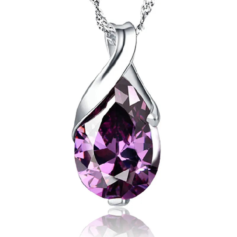 Neue S925 Sterling Silber Halskette Engel Tränen Kristall Lila Anhänger Halskette für Frau Charme Schmuck Geschenk
