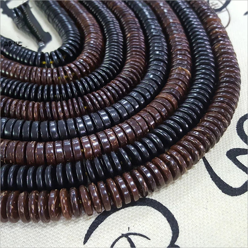 100 Stück-150 Stück 4 6 8 10 12 14 mm Naturholz-Kokosnussschalenperlen, flache runde Rondelle-Abstandsperlen für DIY-Schmuckherstellung