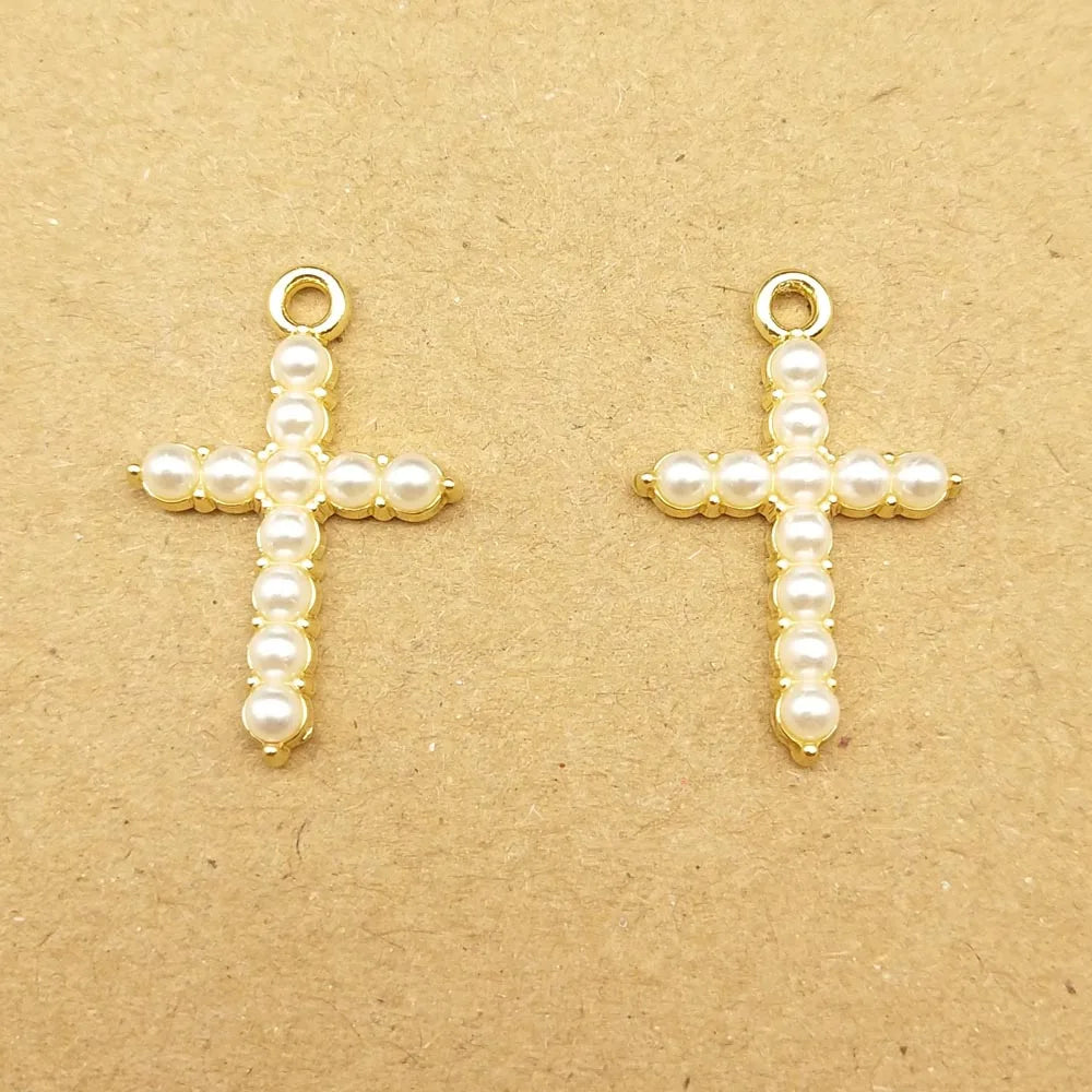 10 Stück Perlen-Kristall-Kreuz-Charm für Schmuckherstellung, Halskette, Armband, Ohrring, Anhänger, Diy-Zubehör, Zinklegierung