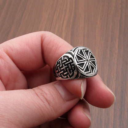 Punk Edelstahl Silber Farbe Kolovrat Slavic Symbol des Sonnenrings atember aubende Verzierung einzigartigen heidnischen Schmuck