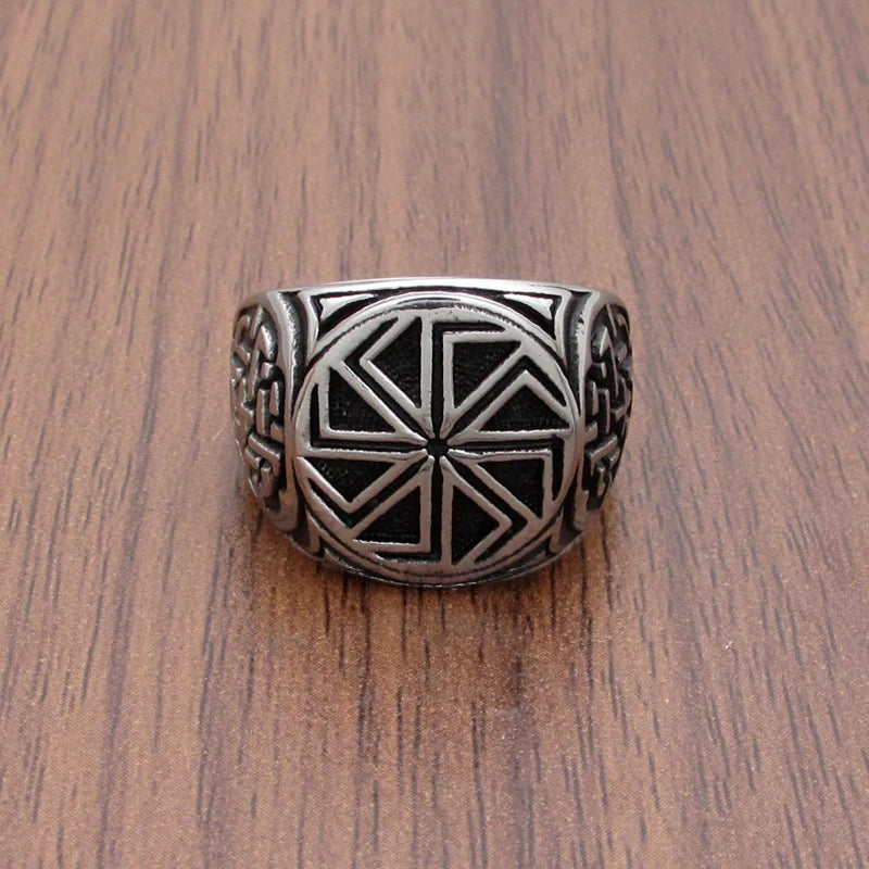 Punk Edelstahl Silber Farbe Kolovrat Slavic Symbol des Sonnenrings atember aubende Verzierung einzigartigen heidnischen Schmuck