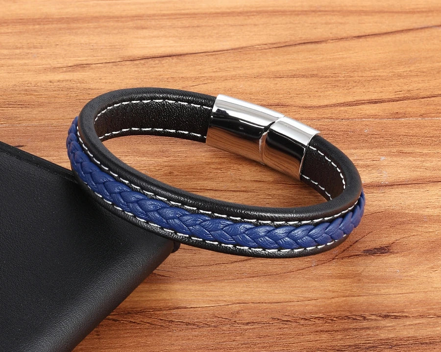TYO Stainless Steel Leather Bangles Magnetic Clasp Braided Trendy Men Bracelet Wristband Charm Male Wrist Band Gifts Wholesale