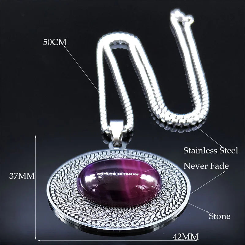Edelstahl Böhmen Naturstein Vintage Halsketten Frauen Silber Farbe Oval Kette Halskette Schmuck Reiki Healing Geschenk N8150