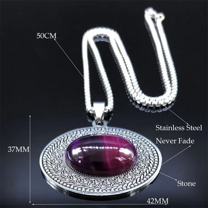Edelstahl Böhmen Naturstein Vintage Halsketten Frauen Silber Farbe Oval Kette Halskette Schmuck Reiki Healing Geschenk N8150