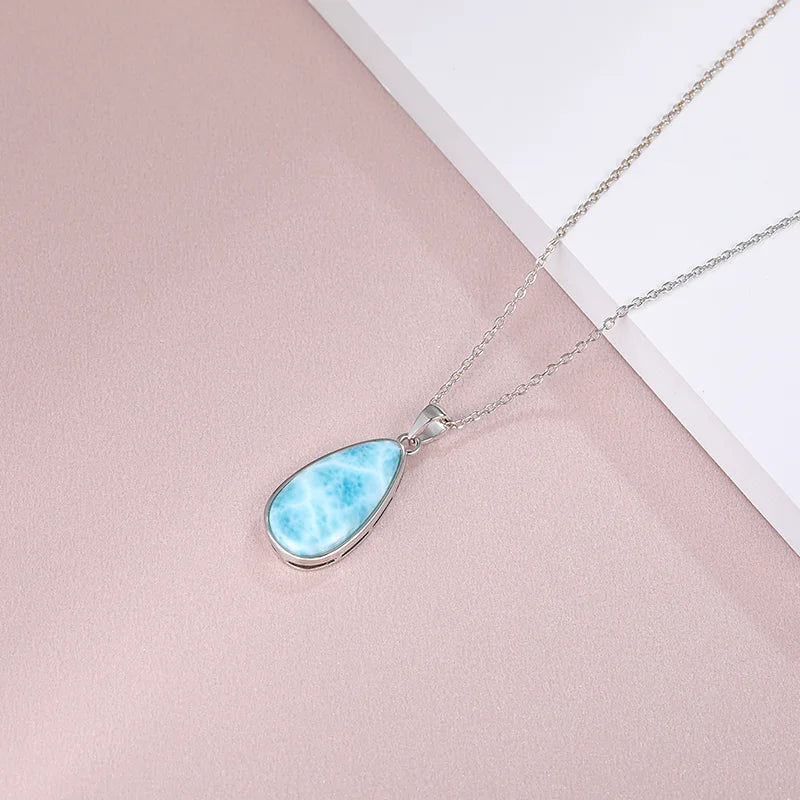 925 Sterling Silber Schmuck Geschenke Klassische Anhänger Halskette Natürliche Edel Larimar Retro Frau Oval Charme Rhodium Überzogene Gold