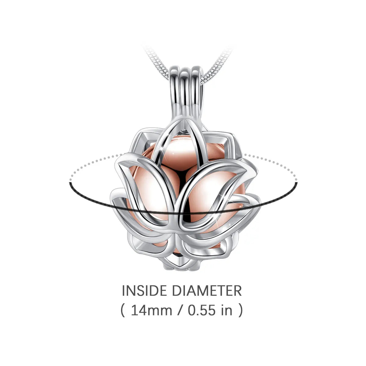 EUDORA Urnen-Anhänger, 14 mm, Lotusblüten-Käfig, Medaillon, Aschebehälter, Andenkenkapsel, Halskette, Hohlkugel, DIY-Schmuck, k332n14