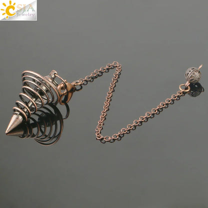 CSJA Metall Pendel Amulett Spirale Kegel Antike Kupfer Gold Silber Farbe Pendel für Radiästhesie Pyramide Pendule Reiki Schmuck G163