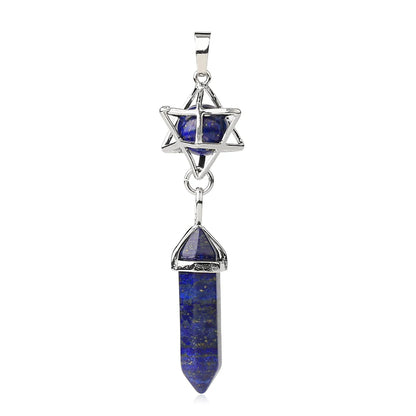 CSJA Reiki Naturstein-Anhänger Merkaba Medaillon Pendel Sechseckiges Kristallprisma Lange Anhänger für Halsketten Damenschmuck G512