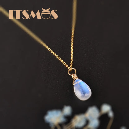 ITSMOS Natürlicher Mondstein US 14k Gold Schmuck Kette Anhänger Halskette Schlichter eleganter Schmuck für Frauen Romantisches Geschenk