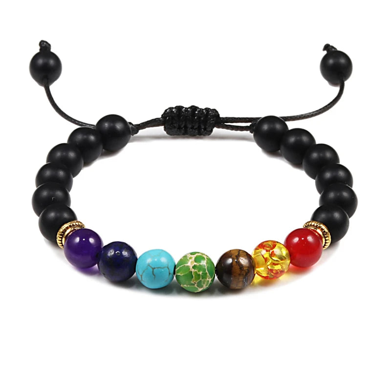 7-Chakra-Perlen, natürliches Lava-Tigerauge-Stein-Armband für Damen und Herren, Heilung, Gleichgewichtstherapie, Armbänder, Schmuck, Gebet, verstellbar