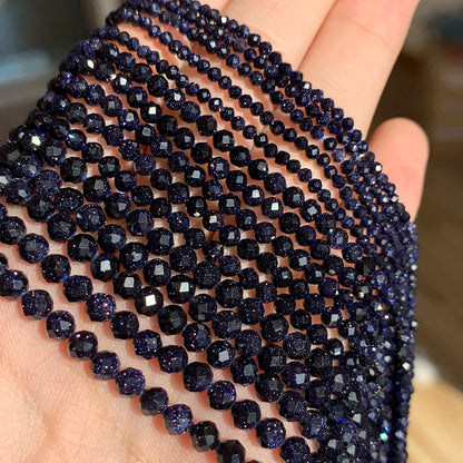Natürlicher blauer Sandstond 2/3/4 mm facettierte lose Mineralperlen für Schmuckherstellung DIY Weihnachtsgeschenk Armbänder 15'' winziger Stein