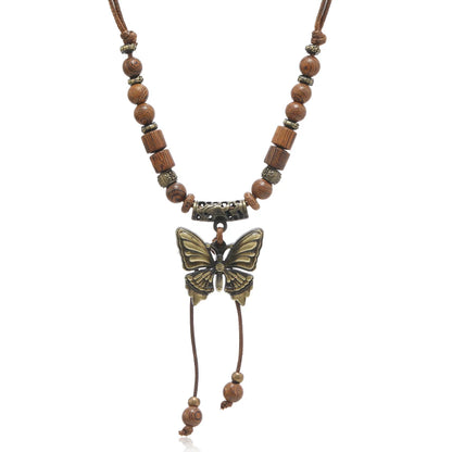 Vintage Style Double Layer Beaded Necklace with Bohemian Style Butterfly Pendant for Wedding or Party