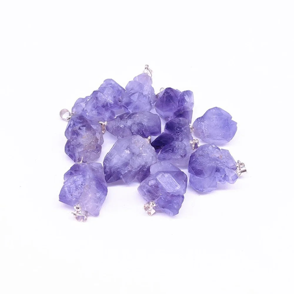 Naturstein Anhänger Brasilien Amethysten Kristall Druzy Unregelmäßige Form Lavendel Halbedelstein Chakra Reiki Roher Erz Schmuck