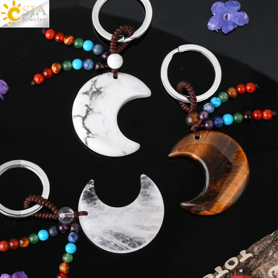 Naturstein 7 Chakra Schlüssel bund Heilung Mond Türkis Stern Rose Quarz Kristall Anhänger Aventurin Schlüssel ring Auto Schlüssel tasche g850