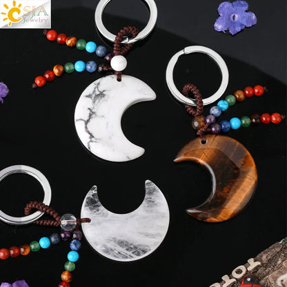 Naturstein 7 Chakra Schlüssel bund Heilung Mond Türkis Stern Rose Quarz Kristall Anhänger Aventurin Schlüssel ring Auto Schlüssel tasche g850