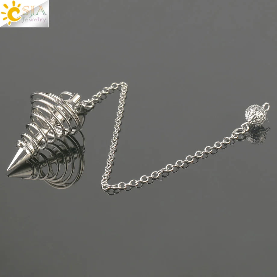 CSJA Metall Pendel Amulett Spirale Kegel Antike Kupfer Gold Silber Farbe Pendel für Radiästhesie Pyramide Pendule Reiki Schmuck G163