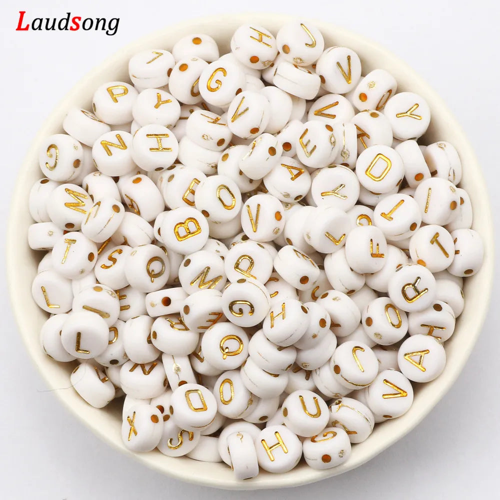 7mm Weißgold Farbe Mix Buchstaben Acryl Perlen Runde Flache Alphabet Lose Perlen Für Schmuck Handgemachte Diy Armband Halskette