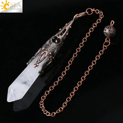 CSJA Kristallpendel für Wahrsagerei, Wünschelfen, Edelstein-Anhänger, antike Bronze, Quarz, Wahrsagerei, Pendulums, Pendulo-Anhänger G883