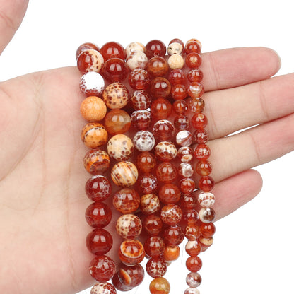 Roter Feuerachat 6/8/10mm Natursteinperlen Runde Form Lose Distanzperlen für Schmuckherstellung Diy Armband Halskette 15 Zoll