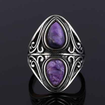 Charms 6x9MM Natürliche Charoite Perlen Ringe frauen S925 Silber Schmuck Vintage Ring Jahrestag Party Geschenke für Frauen