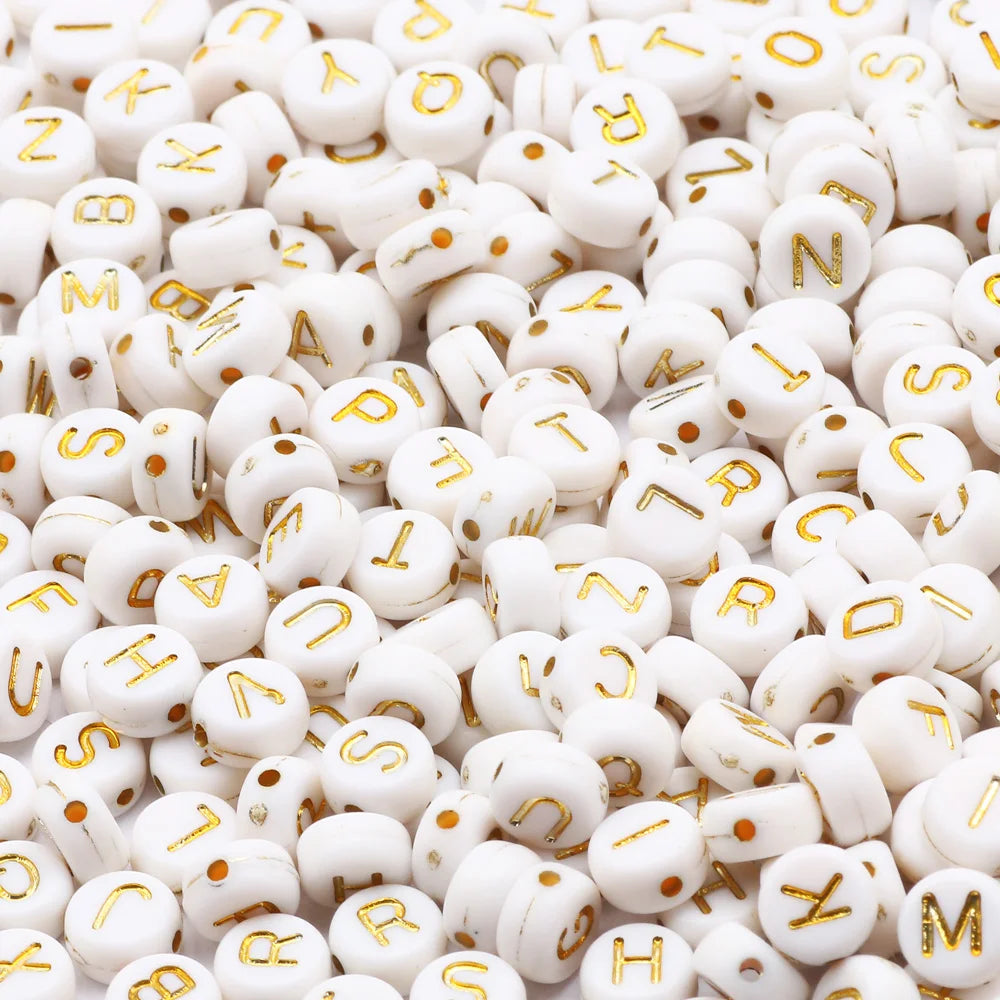 7mm Weißgold Farbe Mix Buchstaben Acryl Perlen Runde Flache Alphabet Lose Perlen Für Schmuck Handgemachte Diy Armband Halskette