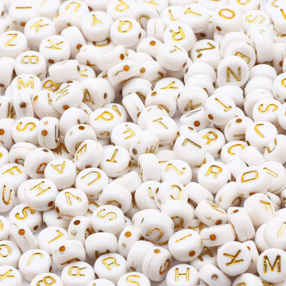 7mm Weißgold Farbe Mix Buchstaben Acryl Perlen Runde Flache Alphabet Lose Perlen Für Schmuck Handgemachte Diy Armband Halskette