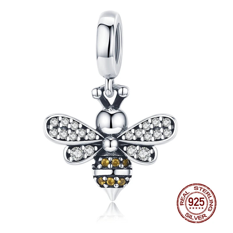 WOSTU 925 Sterling Silber Tier Cat Charm Anhänger Herz Familie Marienkäfer Bee Perlen Fit Original Armband DIY Schmuck Für Frauen
