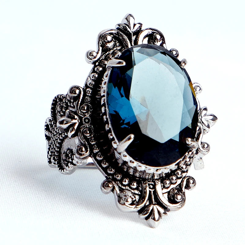 HuiSept Vintage-Ring aus 925er Silber, Schmuck, große ovale Saphir-Edelsteinringe für männlich und weiblich, Hochzeit, Party, Geschenke im Großhandel