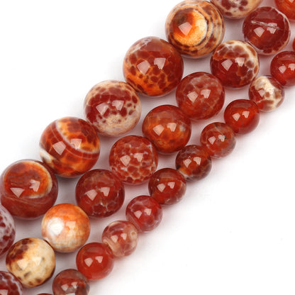 Roter Feuerachat 6/8/10mm Natursteinperlen Runde Form Lose Distanzperlen für Schmuckherstellung Diy Armband Halskette 15 Zoll