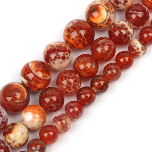 Roter Feuerachat 6/8/10mm Natursteinperlen Runde Form Lose Distanzperlen für Schmuckherstellung Diy Armband Halskette 15 Zoll