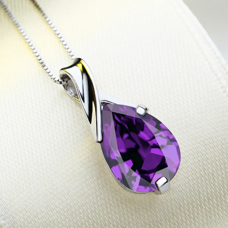 Neue S925 Sterling Silber Halskette Engel Tränen Kristall Lila Anhänger Halskette für Frau Charme Schmuck Geschenk