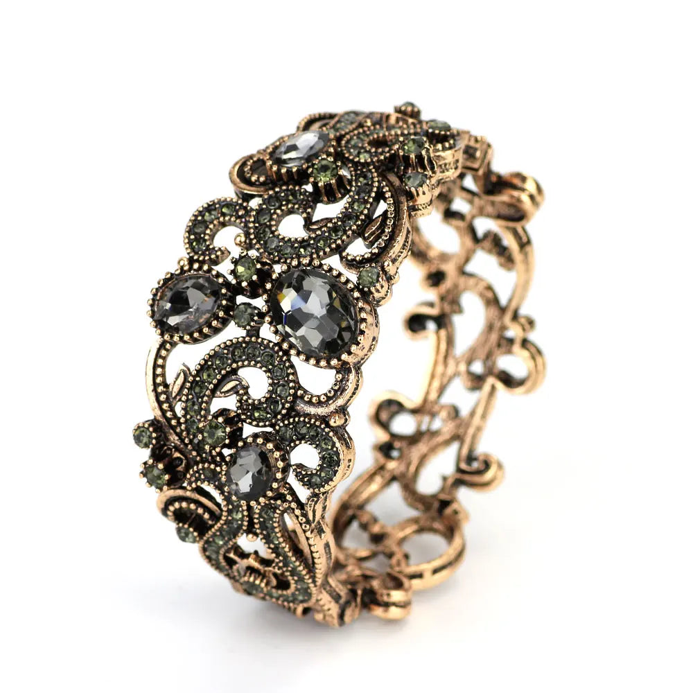 Sunspicems Böhmen Grau Kristall Türkische Armreif Manschette Armband Für Frauen Retro Gold Farbe Arabischen Braut Hochzeit Schmuck Bankett Geschenk