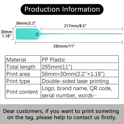 Einweg-Sicherheits dichtungen aus Kunststoff, Kabelbinder etikett für Kleidungs stücke für Logistik behälter, 285mm, 11 ", kunden spezifisch, Stück