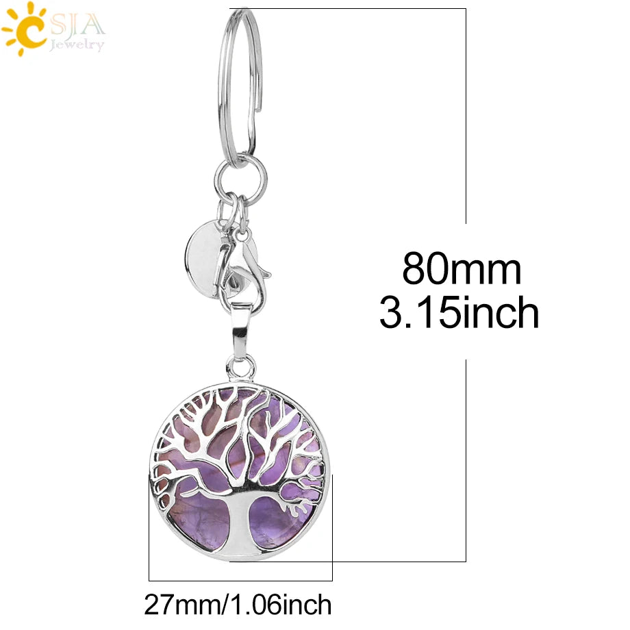 CSJA Luxus Natürlichen Kristall Stein Original Keychain Baum des Lebens Keychain Glücklich Key Ring Auto Decor Weihnachten Frauen Männer G498