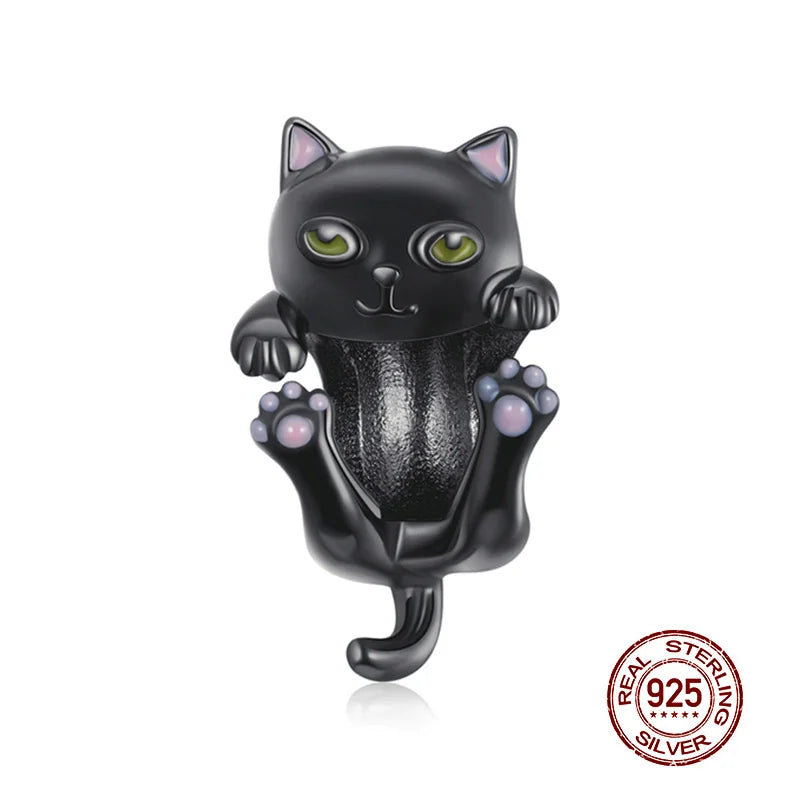 WOSTU 925 Sterling Silber Tier Cat Charm Anhänger Herz Familie Marienkäfer Bee Perlen Fit Original Armband DIY Schmuck Für Frauen