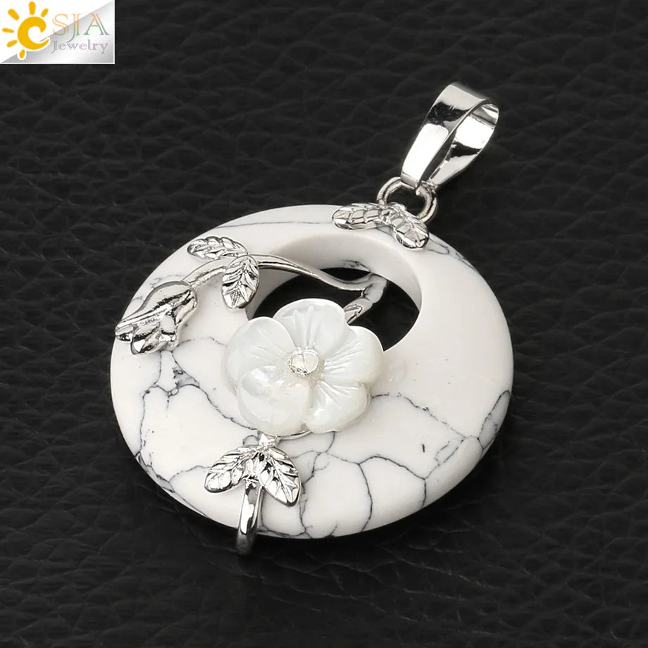 Natursteine Anhänger für Halskette Runde Blume Blatt Amethyste Rosenquarz Schwarzer Onyx Kristall Donut Reiki Schmuck G384
