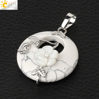 Natursteine Anhänger für Halskette Runde Blume Blatt Amethyste Rosenquarz Schwarzer Onyx Kristall Donut Reiki Schmuck G384