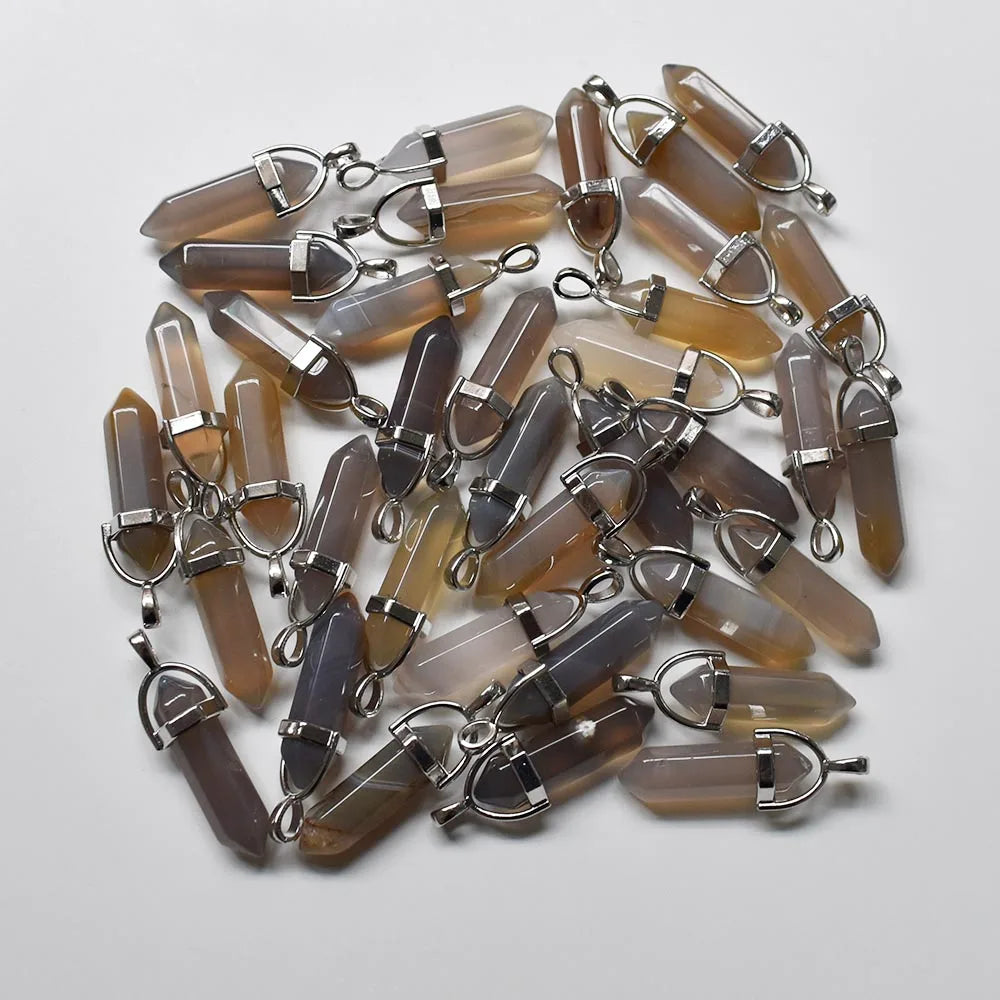 Großhandel 24 teile/los Mode qualität verschiedene naturstein amethyst säule charms chakra Anhänger & halsketten für die herstellung kostenlos