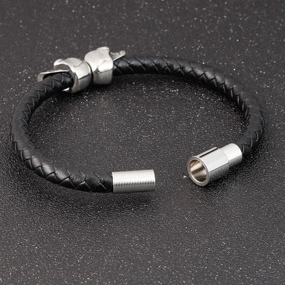 Übertreibung Männer Schmuck Schwarz Geflochtene Leder Armbänder Edelstahl Leder Armbänder Coole Schädel Armbänder Männer Armband
