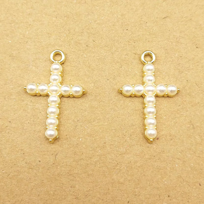 10 Stück Perlen-Kristall-Kreuz-Charm für Schmuckherstellung, Halskette, Armband, Ohrring, Anhänger, Diy-Zubehör, Zinklegierung