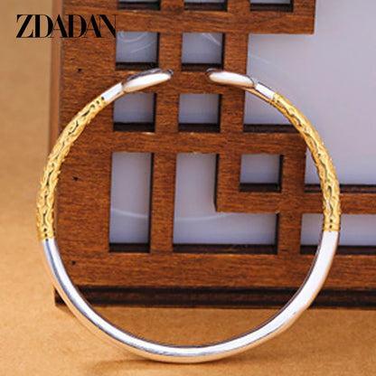 Zdadan Sterling Silber Vintage offene Manschette Armband Armreif für Frauen Männer Modeschmuck